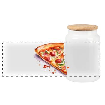Pizza Watercolor Slice - Panoramic Cookie Jar with Wooden Lid - white - Front
