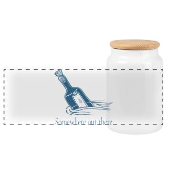 Somewhere Out There Bottle Message Design - Panoramic Cookie Jar with Wooden Lid - white - Front