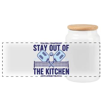 Pickleball Funny Player Stay Out Of The Kitchen - Panoramic Cookie Jar with Wooden Lid - white - Front