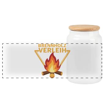 Brennholz Verleih Logo Flamme Sarkasmus - Panorama Keksdose mit Holzdeckel - Weiß - Vorne