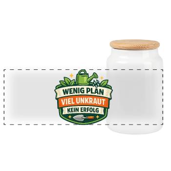 Wenig Plan Viel Unkraut Kein Erfolg - Panorama Keksdose mit Holzdeckel - Weiß - Vorne