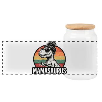Mamasaurus Mama Mutter Geschenkidee Humor Lustig - Panorama Keksdose mit Holzdeckel - Weiß - Vorne