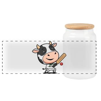 Motif humoristique de la vache grillon - Boîte à biscuits avec couvercle en bois - blanc - Devant