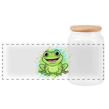 Fröhlicher Frosch Splash Cartoon - Panorama Keksdose mit Holzdeckel - Weiß - Vorne