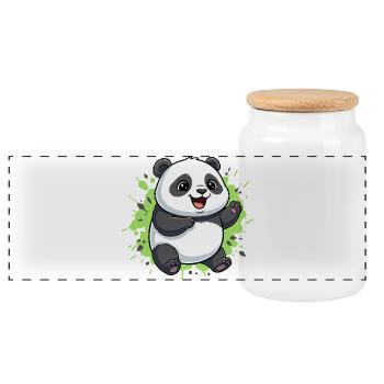 Fröhlicher Panda Splash - Panorama Keksdose mit Holzdeckel - Weiß - Vorne