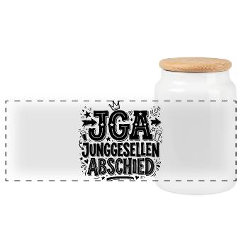 JGA Junggesellenabschied - Panorama Keksdose mit Holzdeckel - Weiß - Vorne