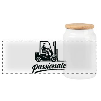Gabelstapler Fahrer Passionate Design - Panorama Keksdose mit Holzdeckel - Weiß - Vorne