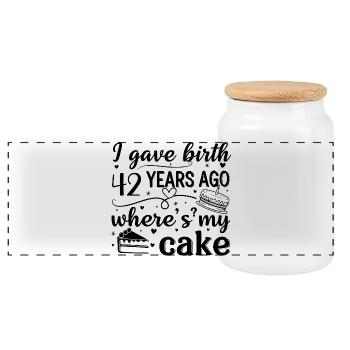 I was born 42 years ago where is my cake? - Panoramic Cookie Jar with Wooden Lid - white - Front