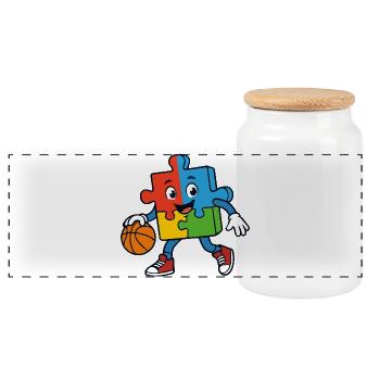 Buntes Puzzlestück Dribblings Basketball - Panorama Keksdose mit Holzdeckel - Weiß - Vorne