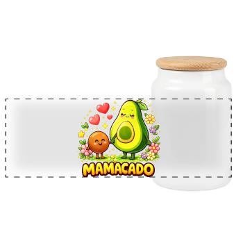 Mamacado Avocado - Lustiges Mama Kawaii Design - Panorama Keksdose mit Holzdeckel - Weiß - Vorne