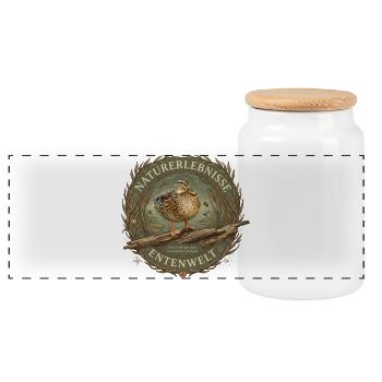 Natur erleben Vögel Ente Stockente Tier Motiv - Panorama Keksdose mit Holzdeckel - Weiß - Vorne