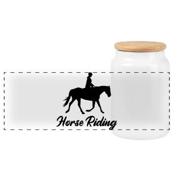 reiterin_horse_riding - Panoramic Cookie Jar with Wooden Lid - white - Front