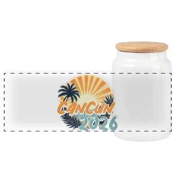 Cancún 2026 - Boîte à biscuits avec couvercle en bois - blanc - Devant