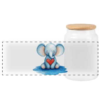 Blauer Elefant Herzfreund - Panorama Keksdose mit Holzdeckel - Weiß - Vorne