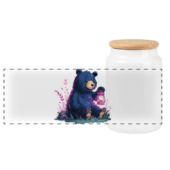 Bear with lantern - Panoramic Cookie Jar with Wooden Lid - white - Front
