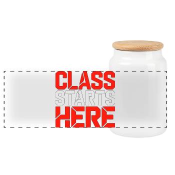 Homeroom Teacher Class Starts Here Loves Education - Panoramic Cookie Jar with Wooden Lid - white - Front