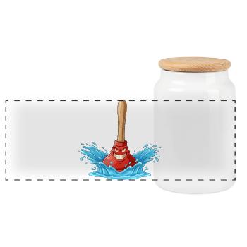 Water Anger Pungle with Wooden Stick - Panoramic Cookie Jar with Wooden Lid - white - Front