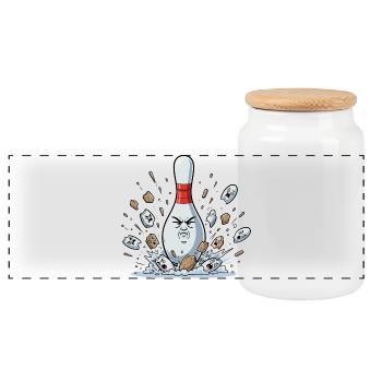 Explodierender Bowling-Pin Cartoon - Panorama Keksdose mit Holzdeckel - Weiß - Vorne