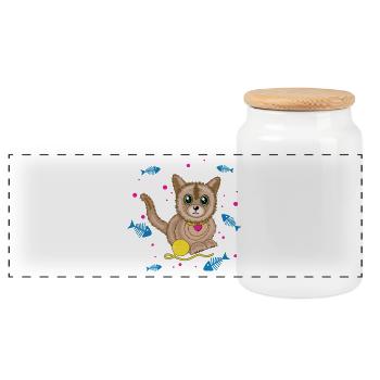 Kawaii-Kätzchen und Wollknäuel - Panorama Keksdose mit Holzdeckel - Weiß - Vorne