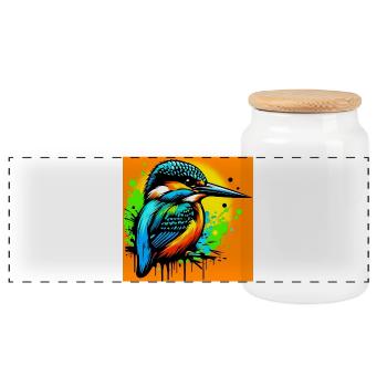 kingfisher - Panoramic Cookie Jar with Wooden Lid - white - Front