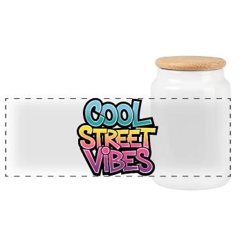 Cool Street Vibes Graffiti - Panoramic Cookie Jar with Wooden Lid - white - Front