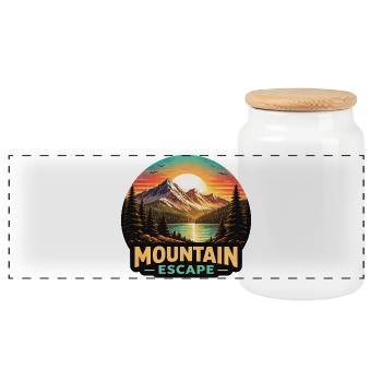Mountain Landscape Sunset - Panoramic Cookie Jar with Wooden Lid - white - Front