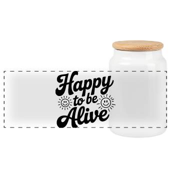 Heureux d’être en vie - Boîte à biscuits avec couvercle en bois - blanc - Devant