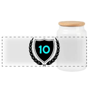 Neon Ten Numeral Print - Panoramic Cookie Jar with Wooden Lid - white - Front