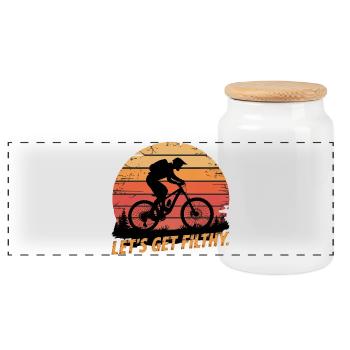 VTT, Descente, Action du cyclisme - Boîte à biscuits avec couvercle en bois - blanc - Devant