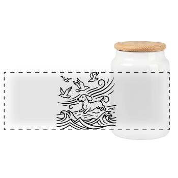 Dachshund on the beach Seagulls Waves Sea Moin - Panoramic Cookie Jar with Wooden Lid - white - Front