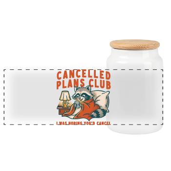 Cancelled Plans Club Raccoon - Panoramic Cookie Jar with Wooden Lid - white - Front