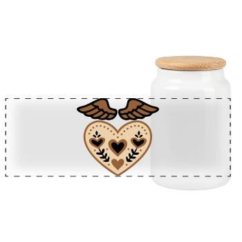 Tatouage d'ange gardien avec ailes en forme de cœur - Boîte à biscuits avec couvercle en bois - blanc - Devant