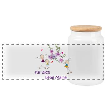 Blumen für dich liebe Mama - Panorama Keksdose mit Holzdeckel - Weiß - Vorne