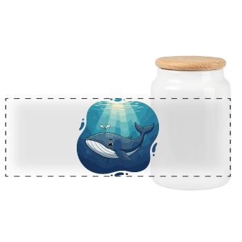 Oceanic whale in sunlight - Panoramic Cookie Jar with Wooden Lid - white - Front