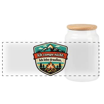 Camping-car, van, camping-car, lune - Boîte à biscuits avec couvercle en bois - blanc - Devant