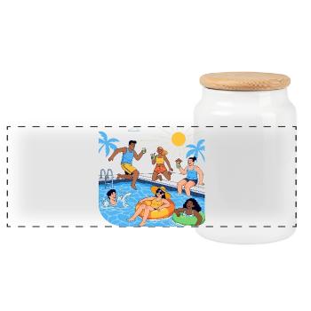 Sommerspaß am Pool Party Gute Laune - Panorama Keksdose mit Holzdeckel - Weiß - Vorne
