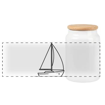 sailing ship - Panoramic Cookie Jar with Wooden Lid - white - Front