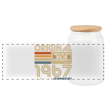 1967 Vintage Birthday Vintage Retro Gift - Panoramic Cookie Jar with Wooden Lid - white - Front