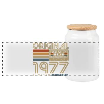 1977 Vintage Vintage Retro Birthday Gift - Panoramic Cookie Jar with Wooden Lid - white - Front