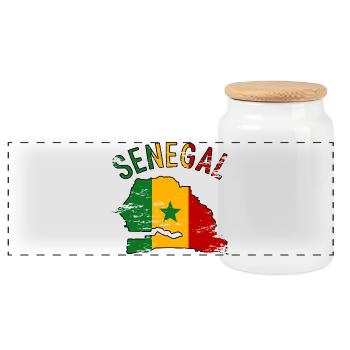 Senegal Flagge Landkarte Silhouette used - Panorama Keksdose mit Holzdeckel - Weiß - Vorne