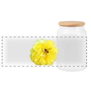 Yellow_Rose_-_Bee_Nature_Photography - Panoramic Cookie Jar with Wooden Lid - white - Front