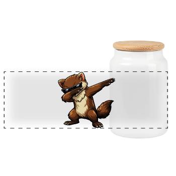 Dabbing Marder - Panorama Keksdose mit Holzdeckel - Weiß - Vorne