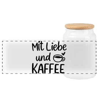 Mit Liebe und Kaffee Illustration Morgenmuffel - Panorama Keksdose mit Holzdeckel - Weiß - Vorne