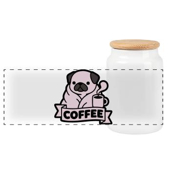 Bannière du Café du Matin du Carlin - Boîte à biscuits avec couvercle en bois - blanc - Devant