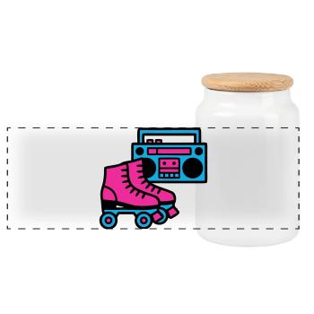 Roller Skates Boombox 80s Retro - Panoramic Cookie Jar with Wooden Lid - white - Front