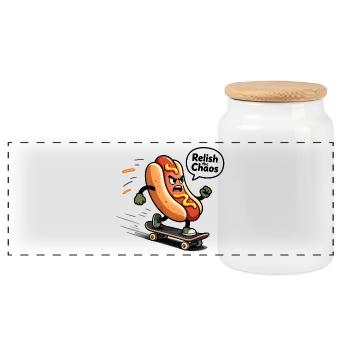 Furious Hot Dog – Humor Street Food Chaos - Panorama Keksdose mit Holzdeckel - Weiß - Vorne