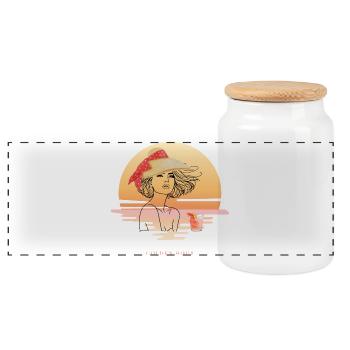 Golden Hour Sunset Design, Elegant Summer Feeling - Panoramic Cookie Jar with Wooden Lid - white - Front