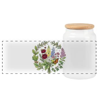 Floral bouquet with orange butterfly - Panoramic Cookie Jar with Wooden Lid - white - Front