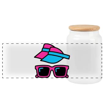 80er Sonnenblende Brille Set - Panorama Keksdose mit Holzdeckel - Weiß - Vorne