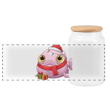 Funny Blobfish - Christmas Time with... - Panoramic Cookie Jar with Wooden Lid - white - Front